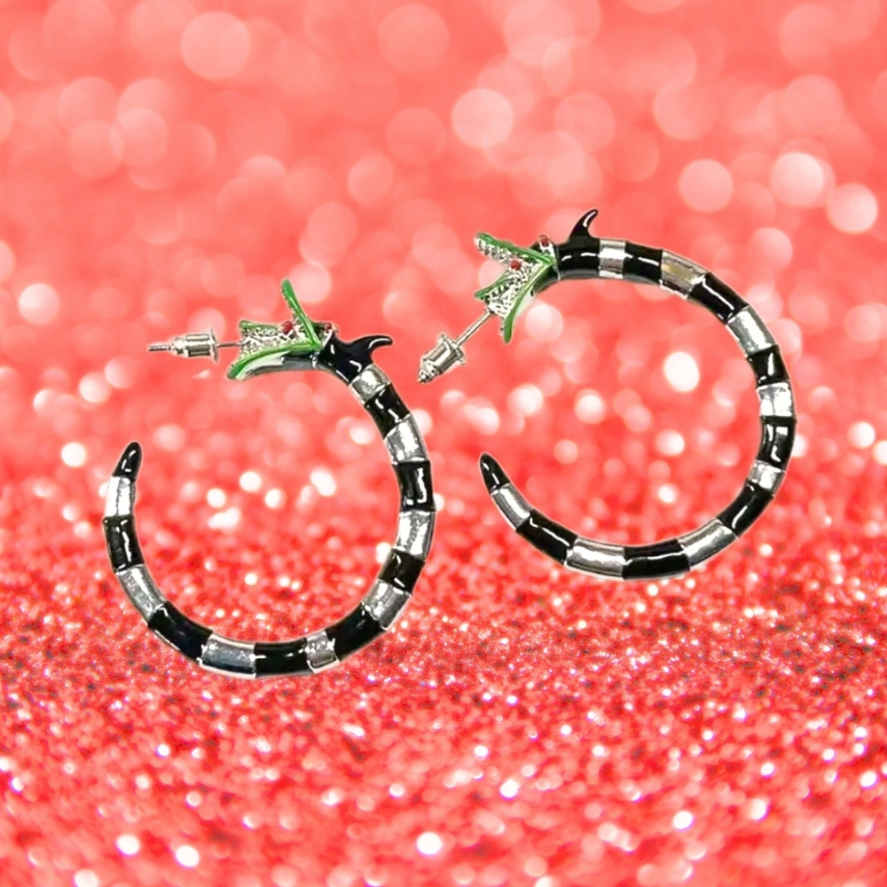 Beetlejuice snake-like sandworm Saturnian aliens Hoop Stainless Steal Earrings - Picture 5 of 5